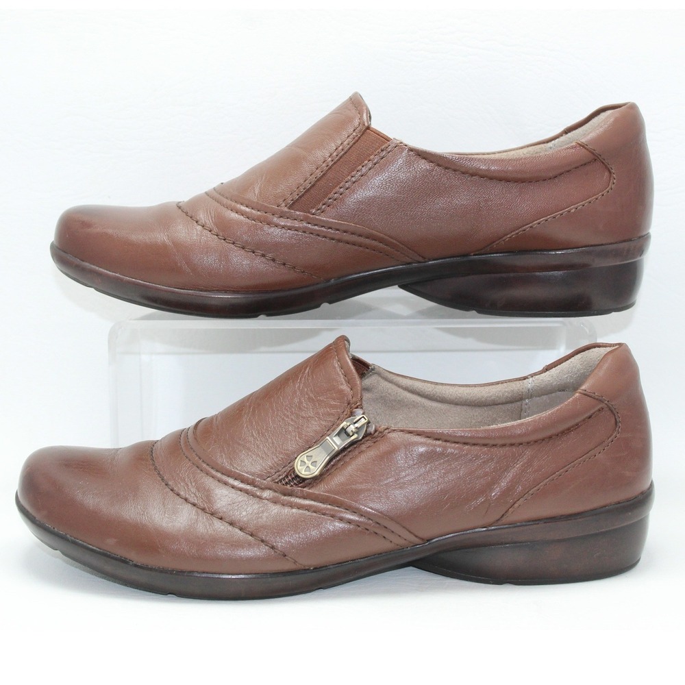 Naturalizer Clarissa Brown Leather Side Zip Slip On Loafers Shoes Womens 10M